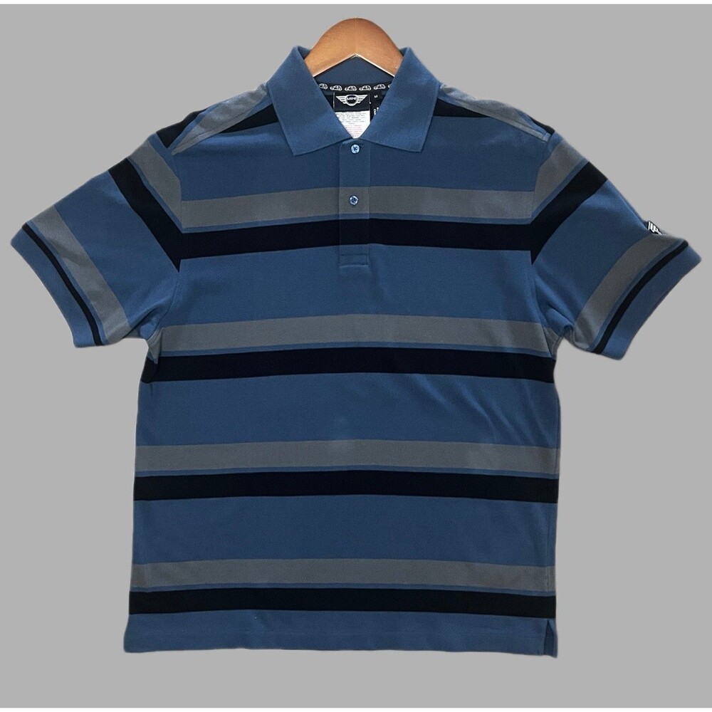 MINI Cooper Men's y2k  Striped Short Sleeve Polo Shirt Size M Black/Blue/Gray